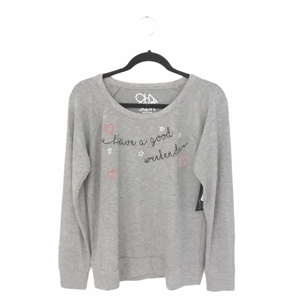 new Chaser ✰ Have a Good Weekend Embroidered Sweater Sweatshirt Pullover ✰ Gray - Picture 7 of 13